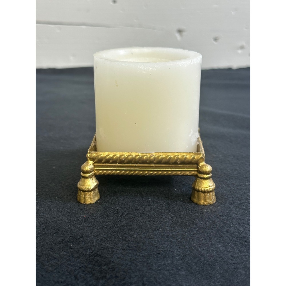 Claire Burke Royal Vanilla Pillar Candle with Gold Tassel Decorative Holder